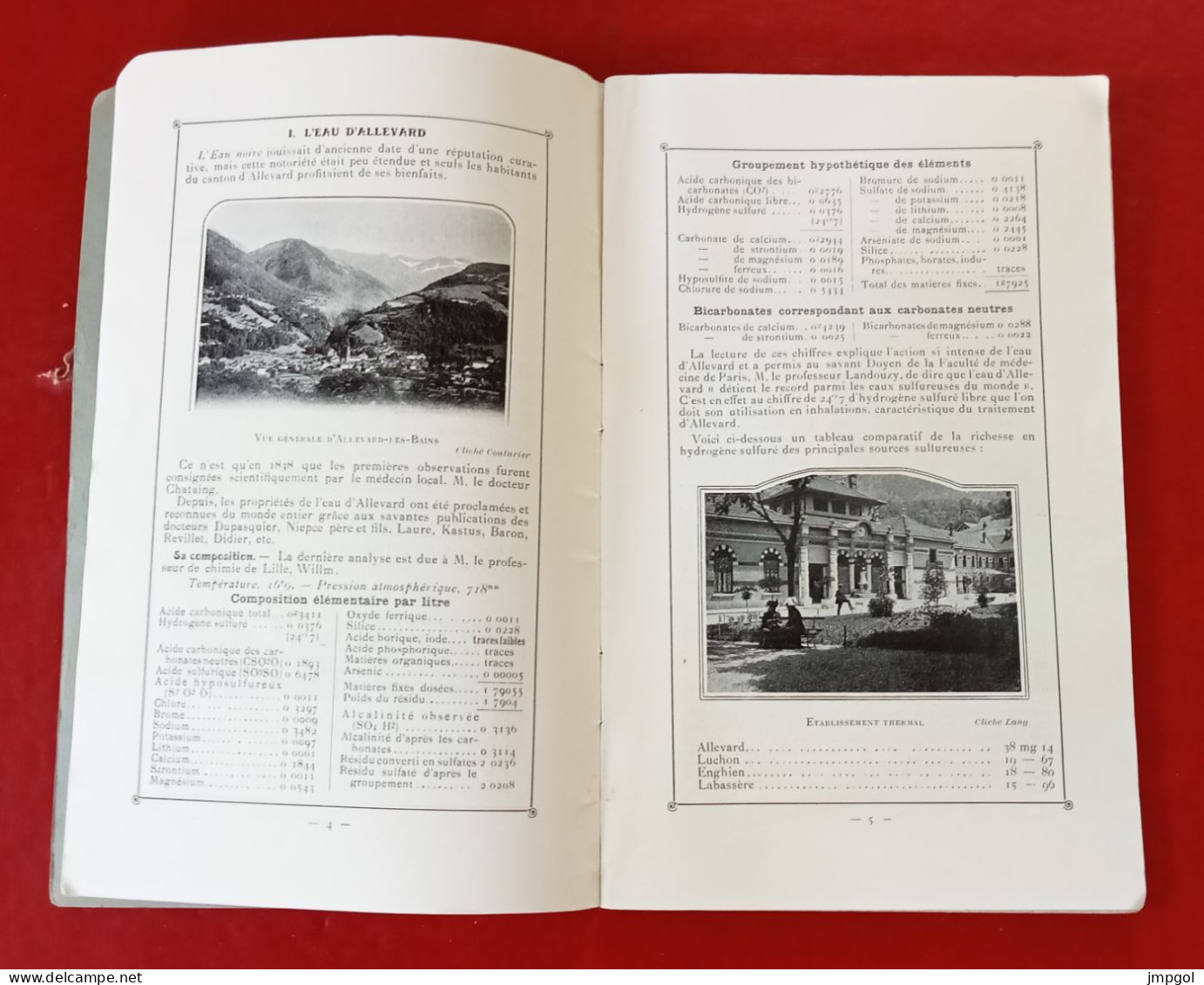 Guide Touristique Allevard Les Bains Saison Thermale Vers 1900 Ets Balnéaire Hôtels Eau Publicités Par Profession Villas - Reiseprospekte