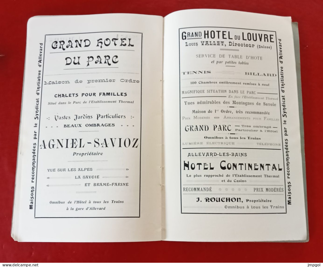 Guide Touristique Allevard Les Bains Saison Thermale Vers 1900 Ets Balnéaire Hôtels Eau Publicités Par Profession Villas - Reiseprospekte