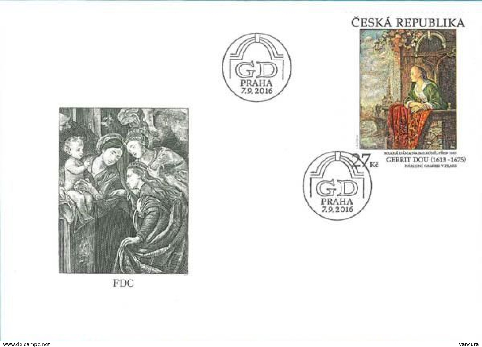 FDC 899 Czech Republic Gerrit Dou - Young Woman On A Balcony -joint Issue Czech-Liechtenstein Stamp 2016 - Altri & Non Classificati