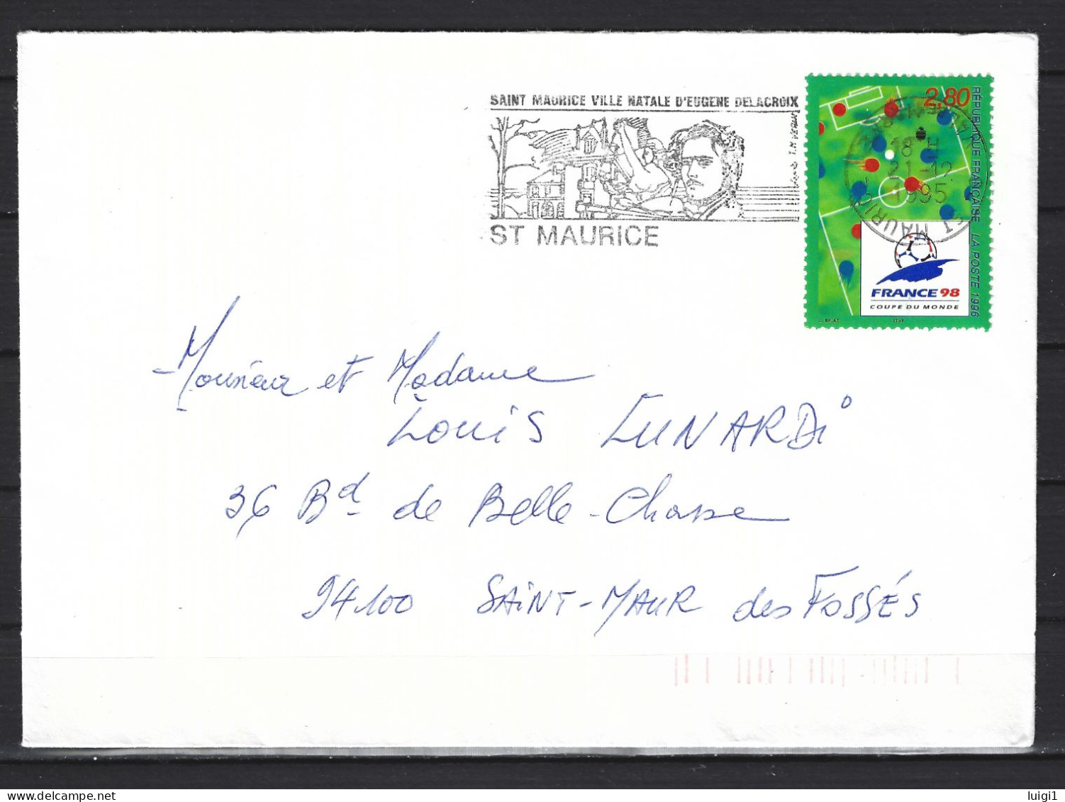 FRANCE 1995. Y&T N°2985 - "France 98". Coupe Du Monde De Football (I). Sur Lettre - Flamme D'oblitération Du 21-12-1995. - Used Stamps