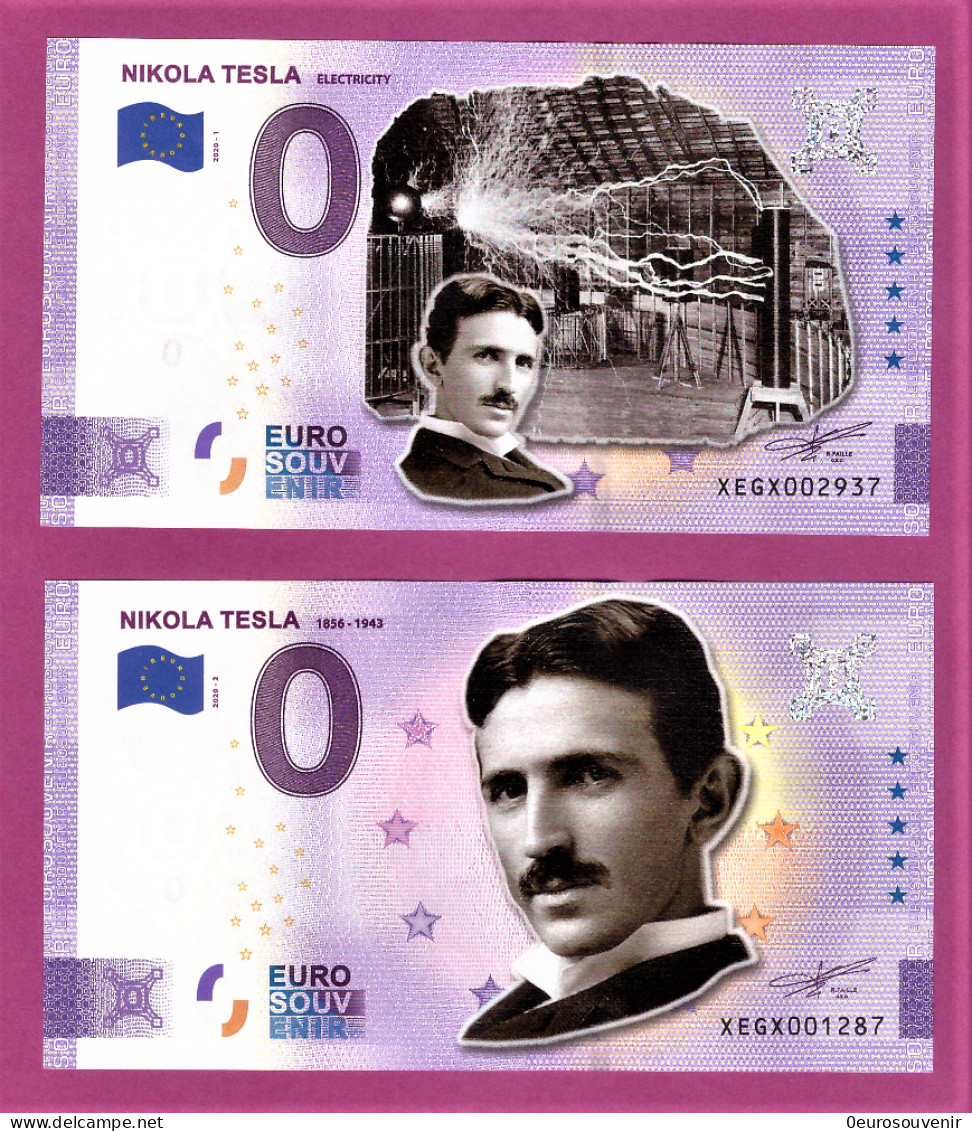 0-Euro XEGX 2020-1 + 2 Color Satz  NIKOLA TESLA ELECTRICITY - FARBDRUCK - Essais Privés / Non-officiels