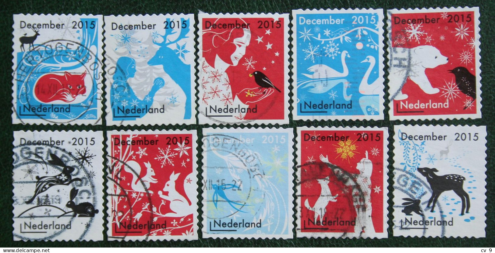 Decemberzegels Weihnachten Christmas Noel NVPH 3363-3372 (Mi 3424-3433) 2015 Gestempeld / USED NEDERLAND / NIEDERLANDE - Gebraucht