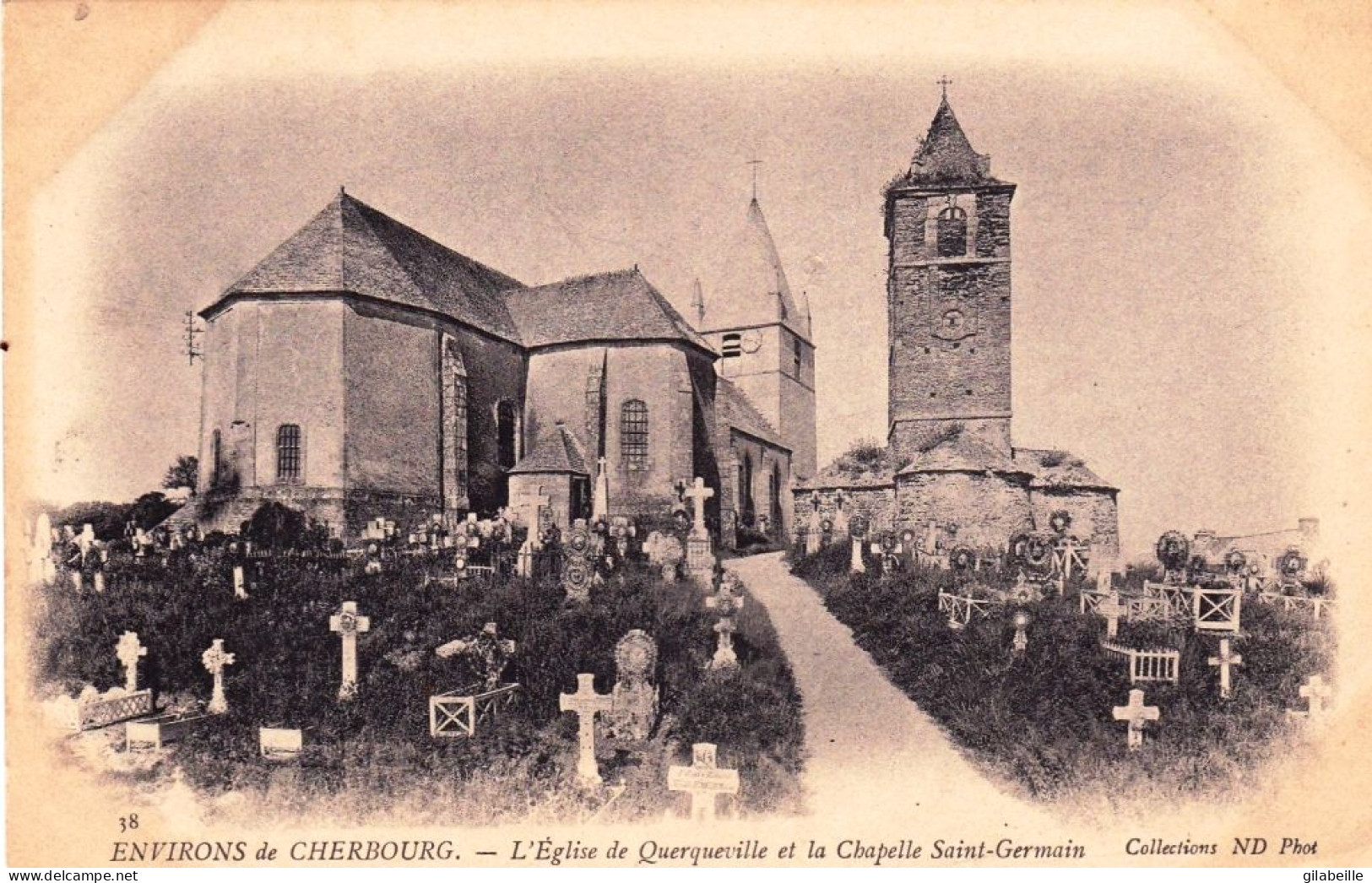 50 - Manche - QUERQUEVILLE ( Pres De Cherbourg ) - L Eglise , Le Cimetiere Et La Chapelle Saint Germain - Autres & Non Classés