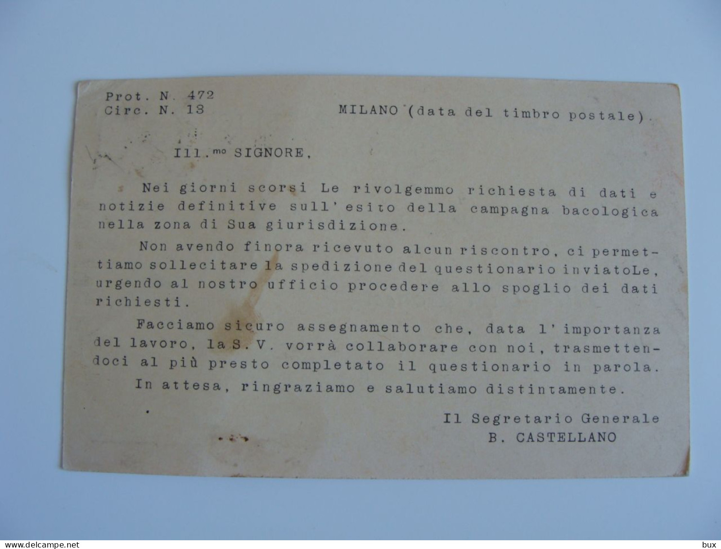 1927   ENTE NAZIONALE SERICO  MILANO  A MONTE S. GIUSTO  CAMPAGNA BACOLOGICA  VIAGGIATA FORMATO PICCOLO - Cultivation