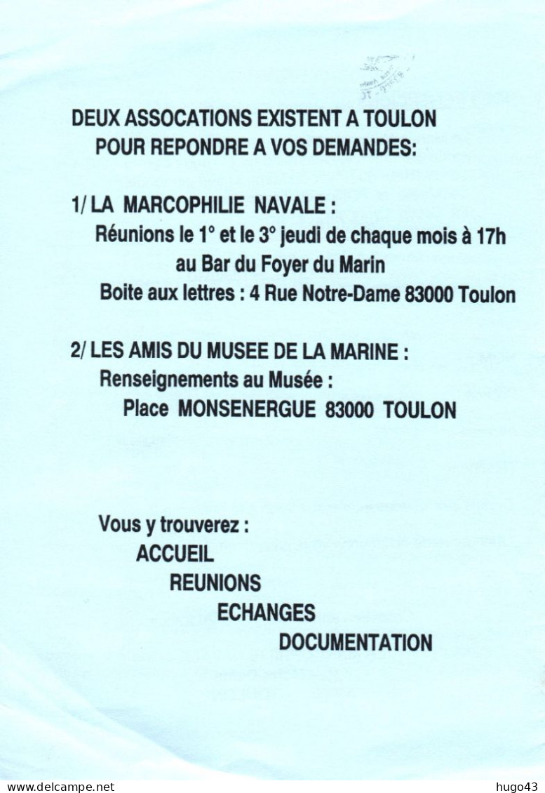 (RECTO / VERSO) FEUILLET MARCOPHILIE NAVALE DU 06 AU 08 MAI 2000 - CACHET  TOULON NAVAL - PORTE AVION FOCH - Naval Post