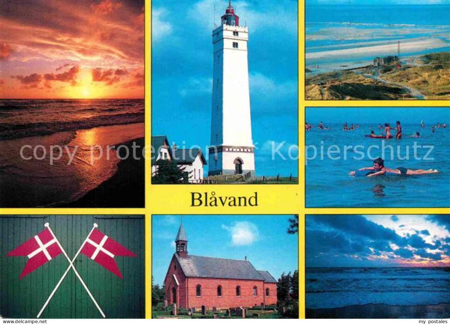 72898006 Blavand Abendstimmung Leuchtturm Strand Badespass Kirche Blavand - Danemark