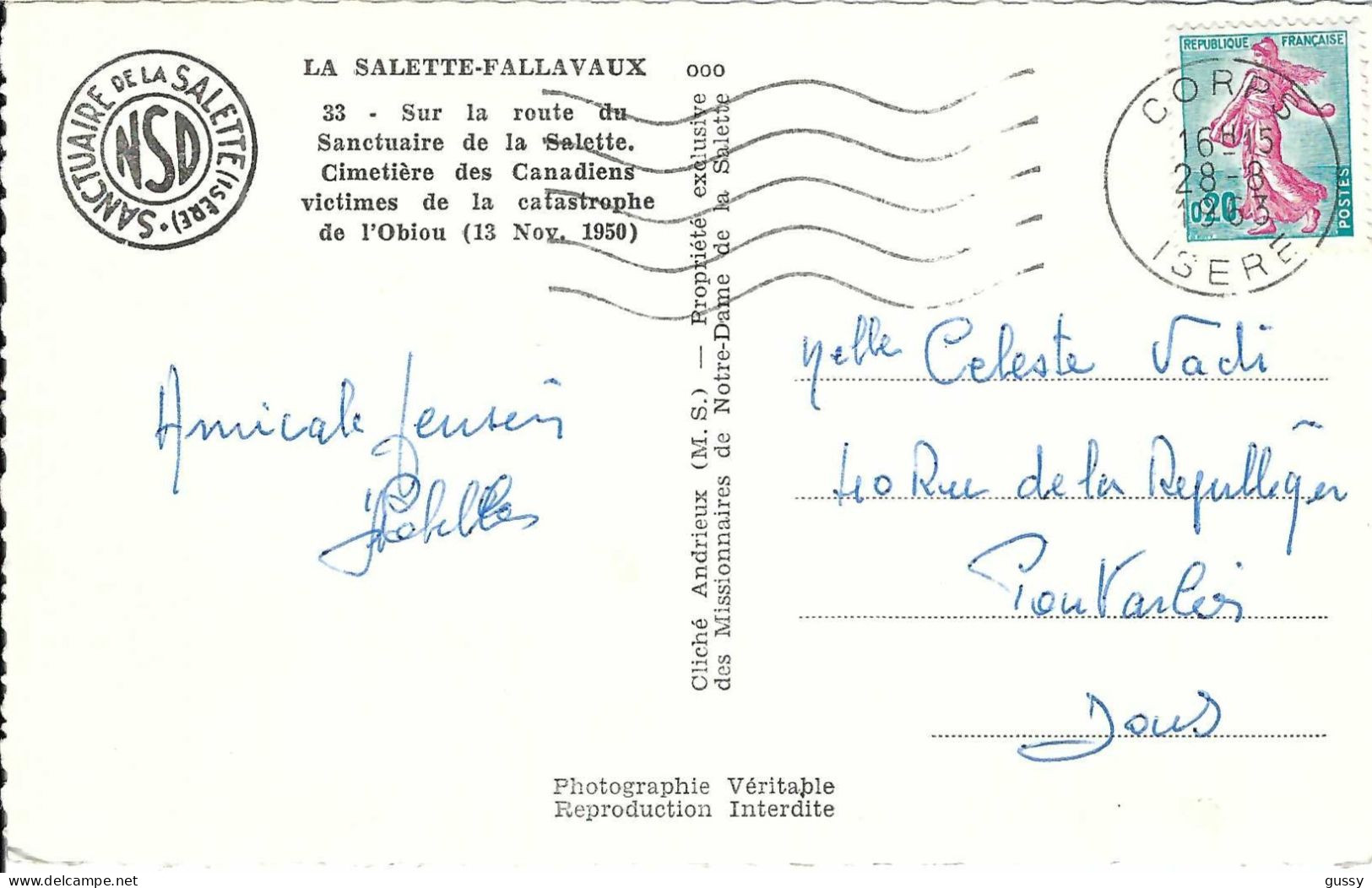 FRANCE Ca.1963: CP Ill. De Corps (Isère) Pour Pontarlier (Doubs) - Covers & Documents