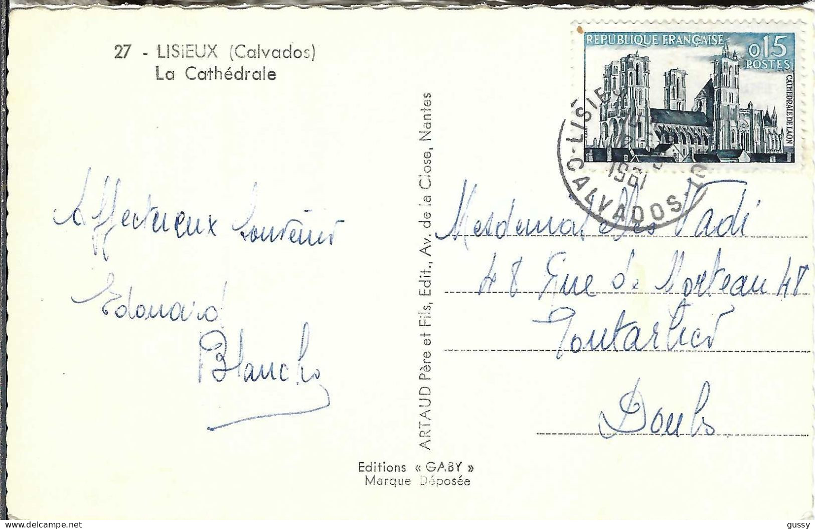 FRANCE Ca.1961: CP Ill. De Lisieux (Calvados) Pour Pontarlier (Doubs) - Lettres & Documents