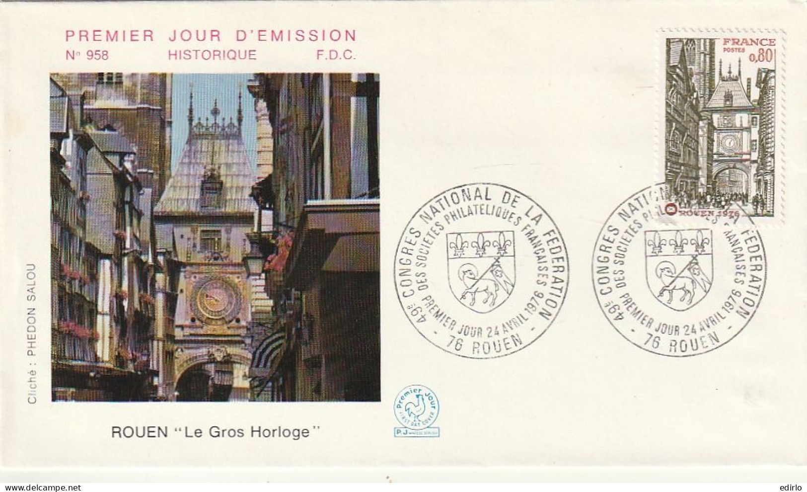 ///   FRANCE ///    PREMIER JOUR ---  FDC  --- Congrés National De La Federation Des Societs Philatéliques .. Rouen - 1970-1979