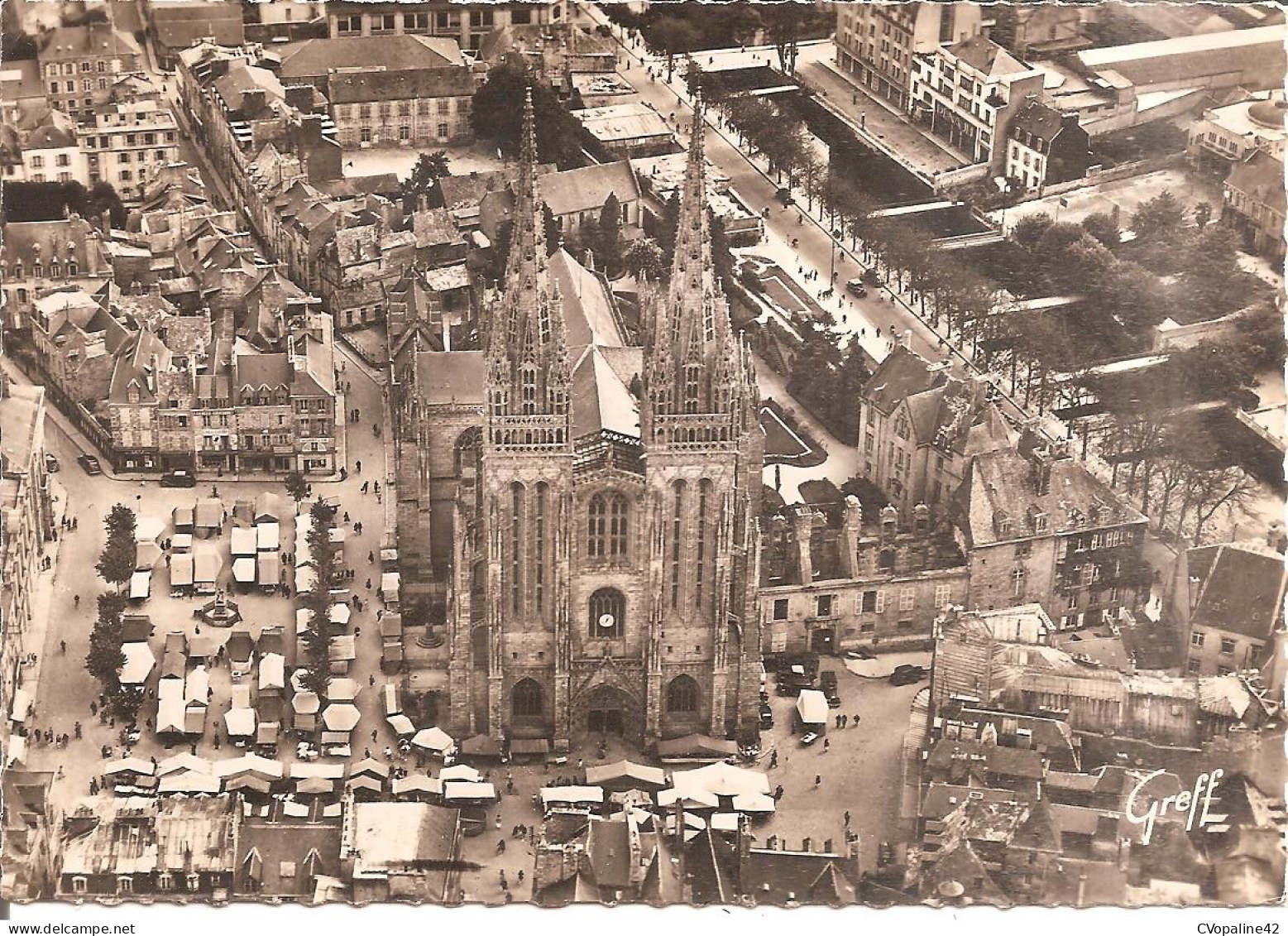 QUIMPER (29) Vue Aérienne De La Cathédrale Et De La Rivière L'Odet  CPSM  GF - Quimper