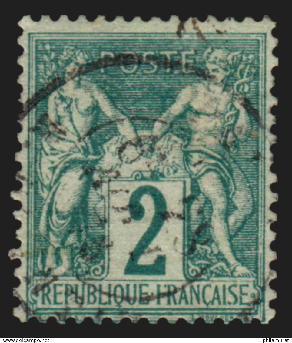 N°62, Sage 2c Vert, Type I (N Sous B), Oblitéré, Certificat La Postale - B/TB - 1876-1878 Sage (Type I)