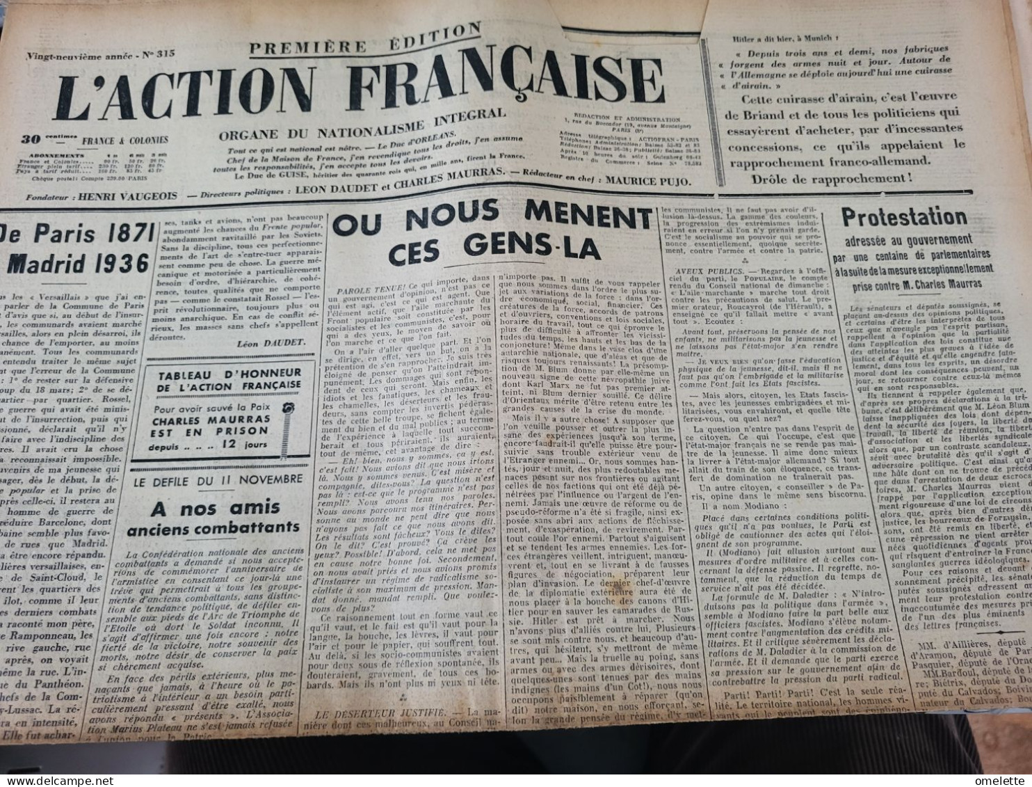 ACTION FRANCAISE 36/MAURRAS DAUDET /PARIS 1871MADRID 1936/PELLISSON OU NOUS MENENT CES GENS?ESPAGNE GUERRE MADRID  / - Autres & Non Classés