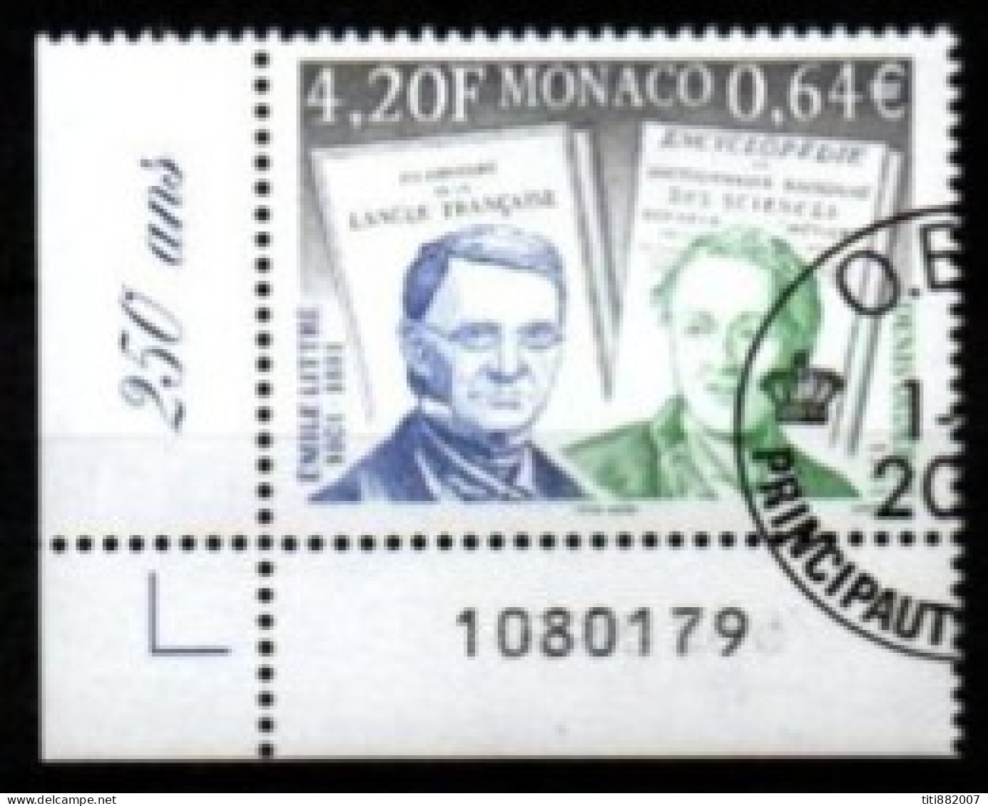 MONACO   -   2001 .  Y&T N° 2308 Oblitéré . Littré Et Diderot - Oblitérés