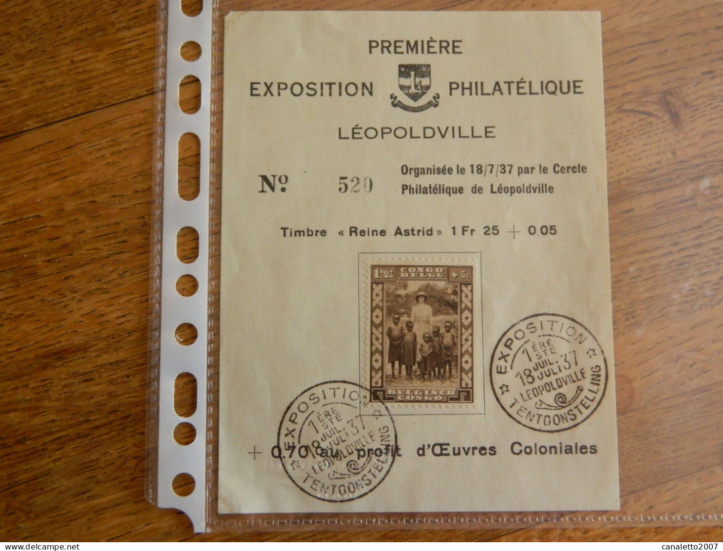 CONGO BELGE-LEOPOLDVILLE: PETIT FEUILLET DE LA 1ERE EXPOSITION PHILATELIQUE EN 1937 AVEC LE TIMBRE N° 194 + OBLITERATION - Cartas & Documentos