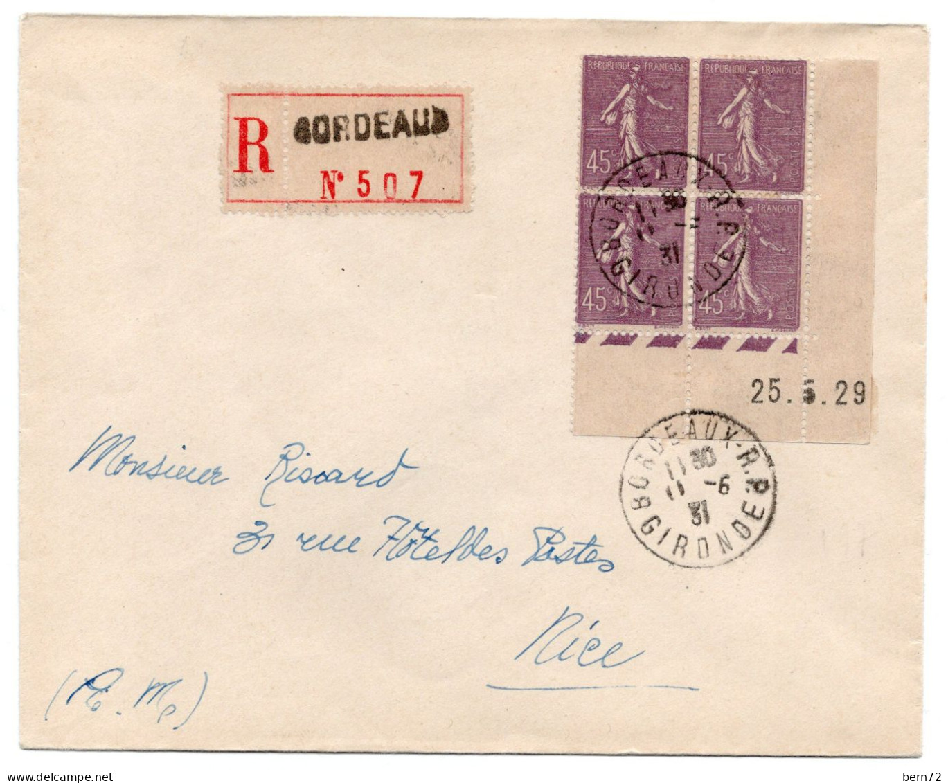 GIRONDE - BORDEAUX  Le 11 Juin 1931 Sur Coin Daté Du N° 197 - Cachet Recommandé - Cote Du CD** 65,00€ - 1921-1960: Moderne