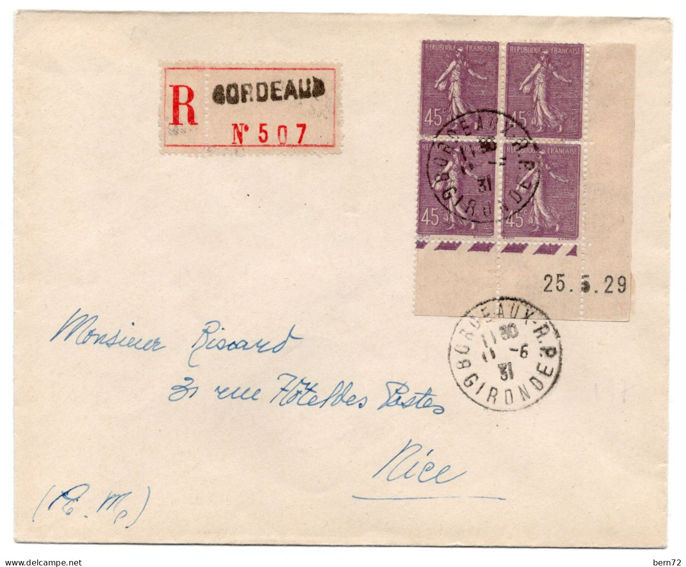 GIRONDE - BORDEAUX  Le 11 Juin 1931 Sur Coin Daté Du N° 197 - Cachet Recommandé - Cote Du CD** 65,00€ - 1921-1960: Période Moderne