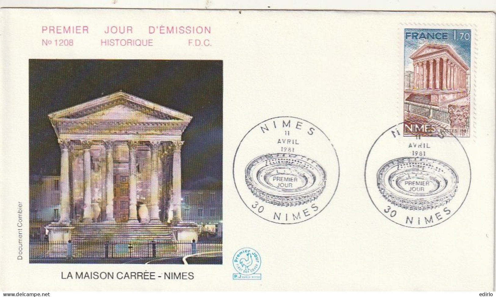 ///   FRANCE ///    PREMIER JOUR ---  FDC  ---  Nimes La Maisons Carrée - 1970-1979