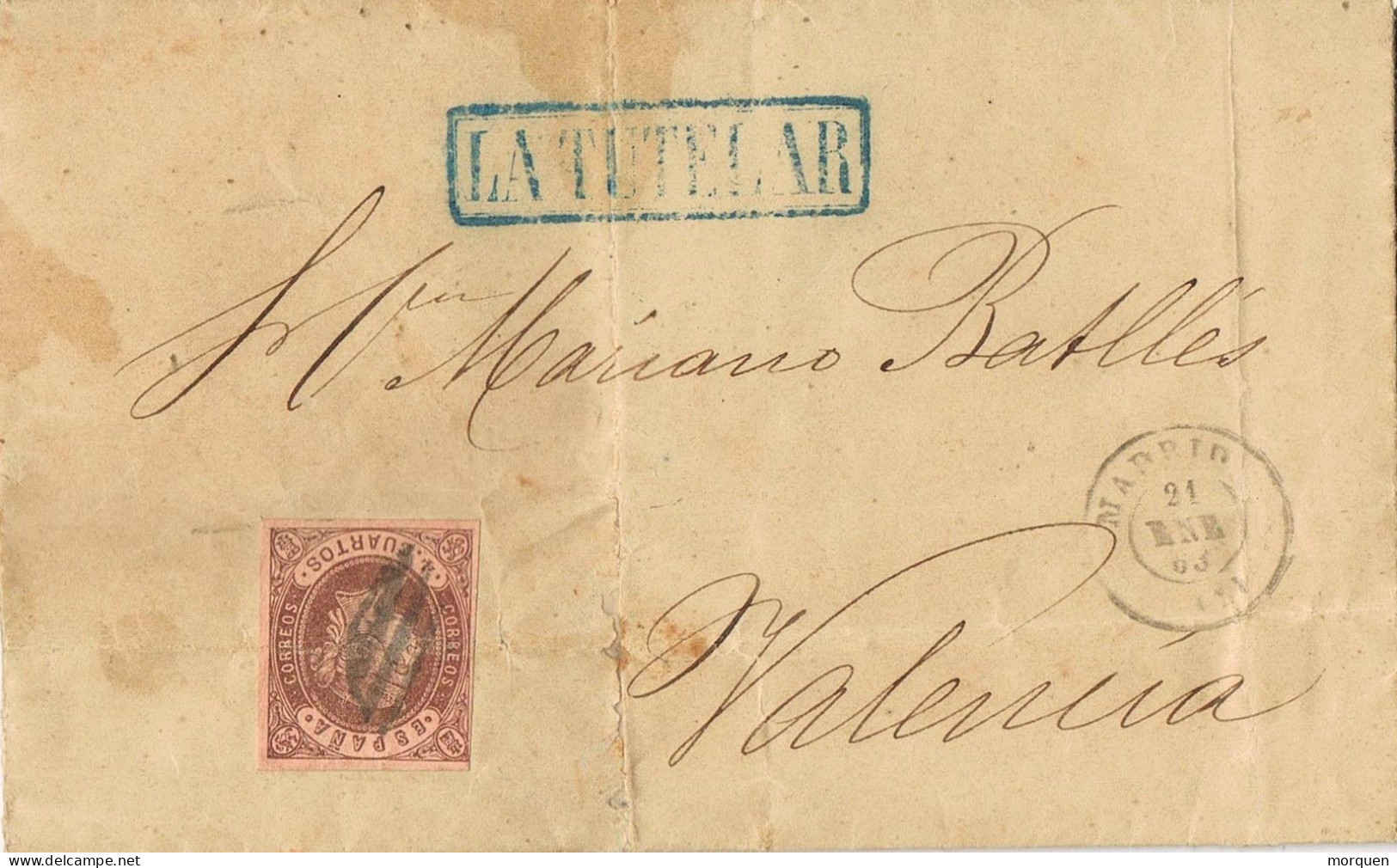 55076. Carta Entera MADRID 1873. Lineal  LA TUTELAR. Comercial Seguros De Vida De Calle Alcala - Lettres & Documents