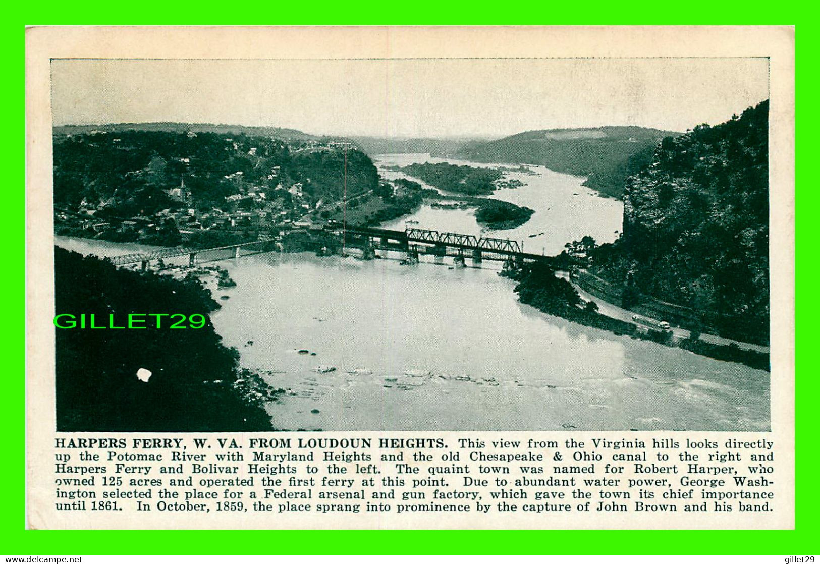 HARPERS FERRY, WV - VIEW FROM LOUDOUN HEIGHTS - KORRECT & AUTHENTIK - PUB. BY SHENANDOAH PUB. HOUSE - - Autres & Non Classés