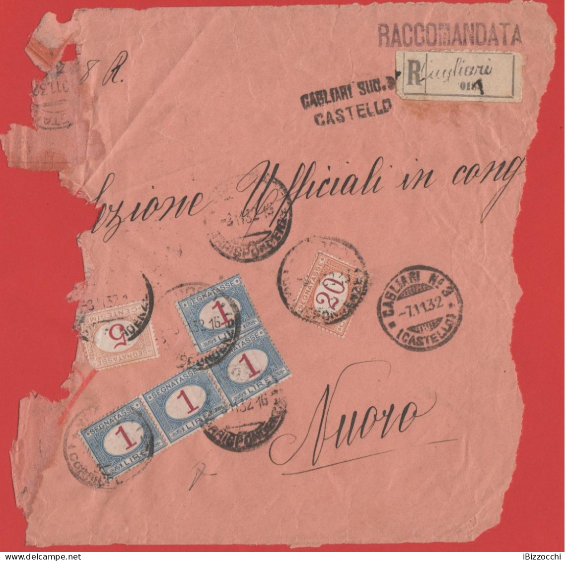 ITALIA - Storia Postale Regno - 1932 - 4x 1 + 20c + 5c Segnatasse - Lettera Raccomandata Con Affrancatura A Carico Del D - Marcophilia