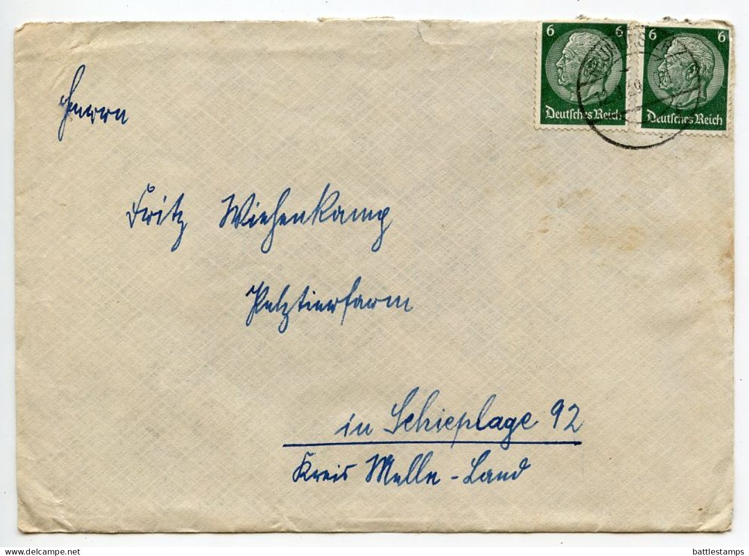 Germany 1939 Cover & Letter; Neumünster To Schiplage; 6pf. Hindenburg, Pair - Cartas & Documentos