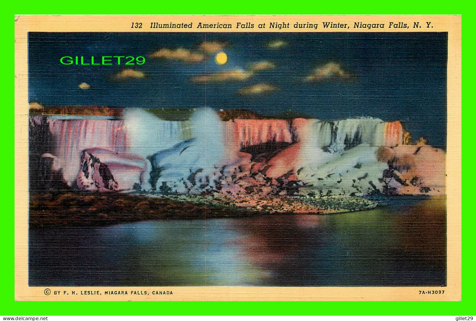 NIAGARA FALLS, NY - ILLUMINATED AMERICAN FALLS AT NIGHT DURING WINTER - BY F. H. LESLIE - TRAVEL IN 1941 - - Andere & Zonder Classificatie