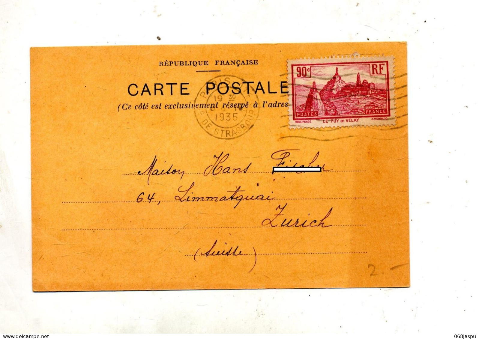 Carte Flamme Muette Paris  Sur Velay - Maschinenstempel (Werbestempel)