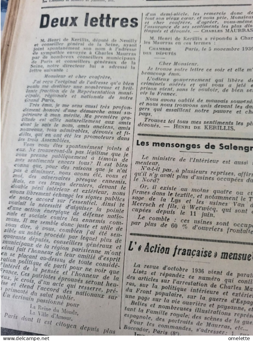 ACTION FRANCAISE 36/MAURRAS DAUDET/ BALZAC DE RODIN /FUNERAILLES SCHWERER /LETTRE KERILLIS - Sonstige & Ohne Zuordnung