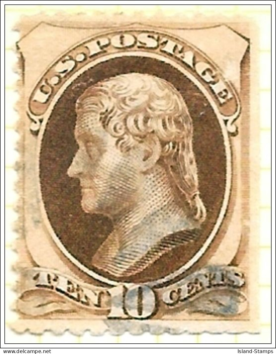 United States 1870-1871 10c Jefferson Brown Used Stamp V1 - Oblitérés