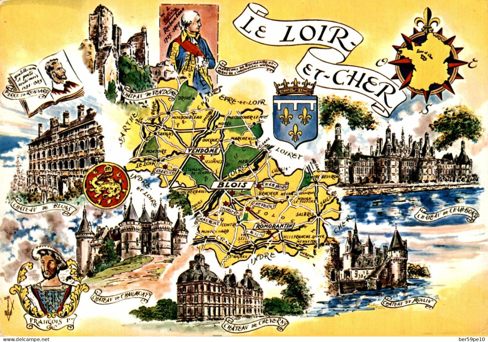 41 SOUVENIR DE FRANCE LE LOIR ET CHER CARTE DU DEPARTEMENT SES MONUMENTS ET SON BLASON - Sonstige & Ohne Zuordnung