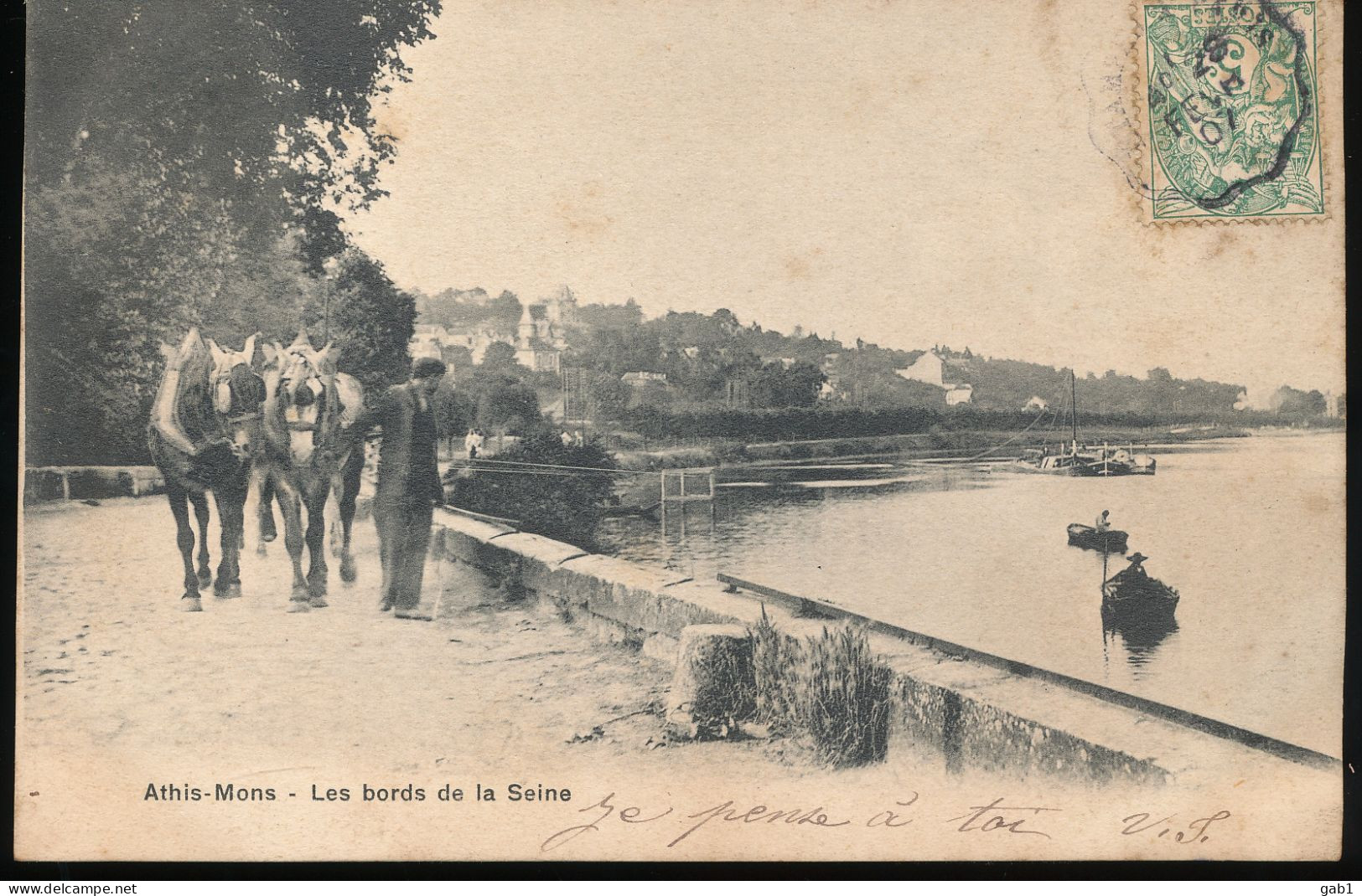 91 --- Athis - Mons --- Les Bords De La Seine ( Chevaux Tirant Un Bateau ) - Athis Mons