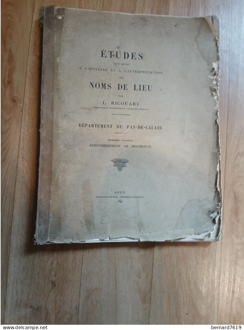 Livre - 62- Etudes Pour Servir A L'histoire Et L'interpretation Des Nons De Lieu Par Ricouart  -  Montreuil Sur Mer  Arr - Picardie - Nord-Pas-de-Calais