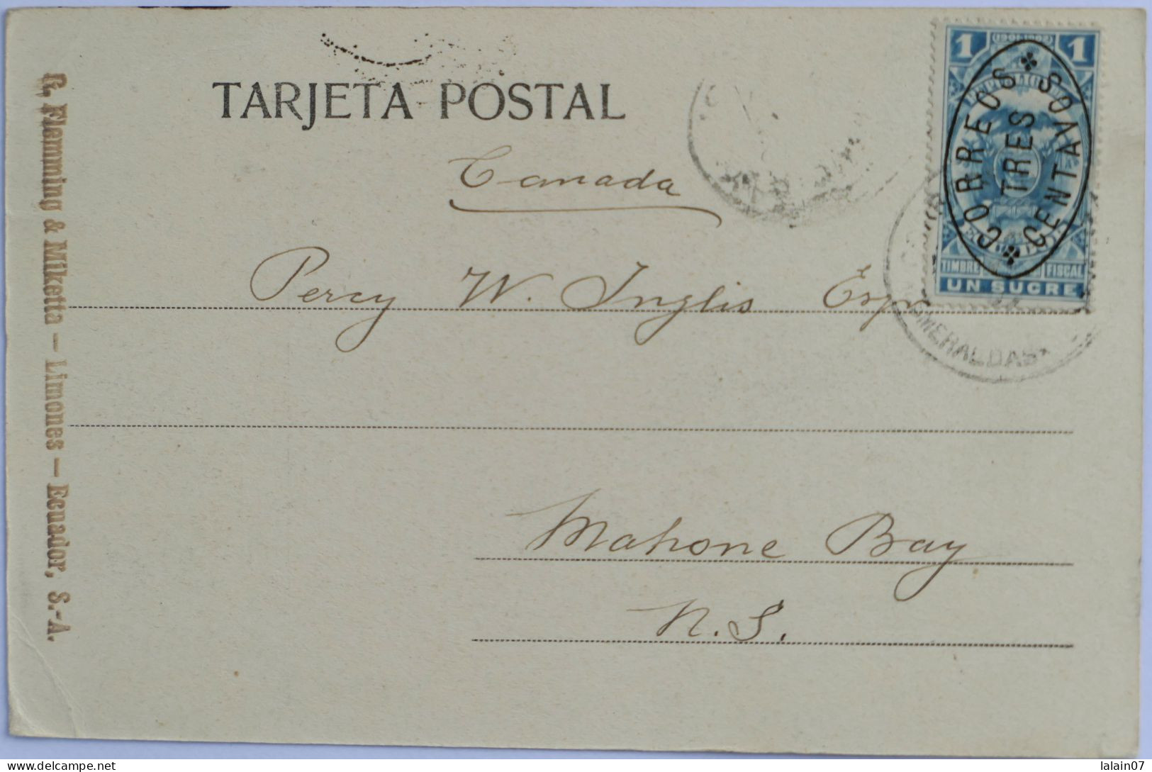 C. P. A. : EQUATEUR , ECUADOR : Puerto Vargos (Vargas) Torres, Vista De Limones, Stamp In 1907 - Equateur