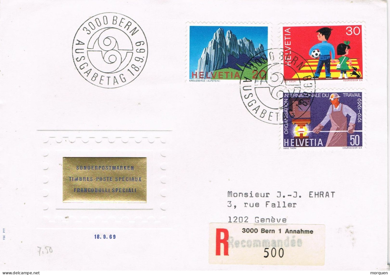 55081. Carta Certificada BERN (Suisse) 1969. Emision Timbres Especiales - Brieven En Documenten