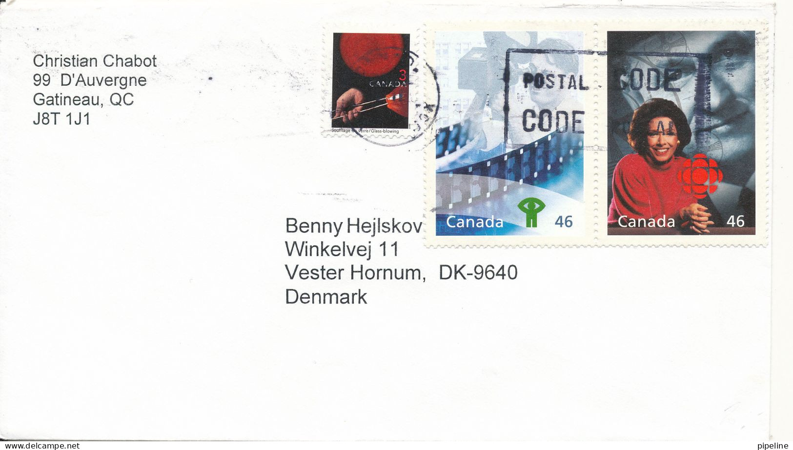 Canada Cover Sent To Denmark 1999 - Lettres & Documents