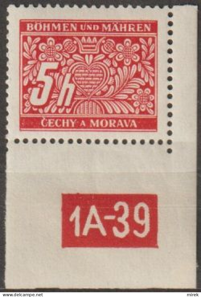 042/ Pof. DL 1, Corner Stamp, Non-perforated Border, Plate Number 1A-39 - Neufs