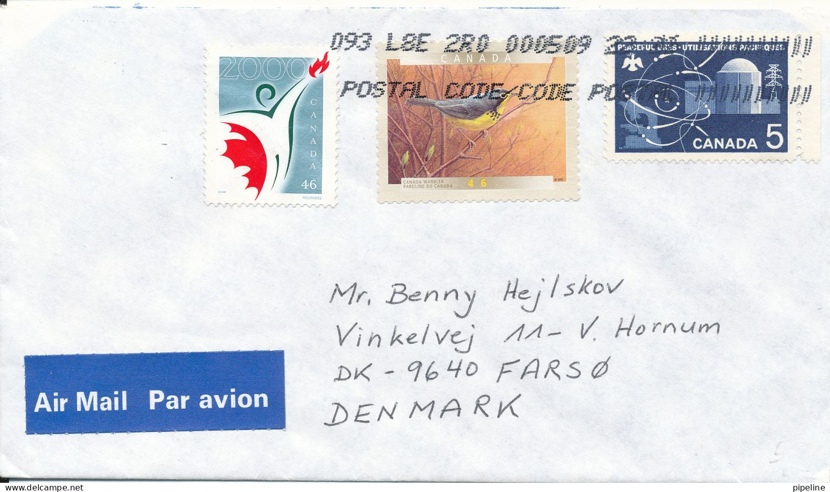 Canada Cover Sent To Denmark 2000 - Cartas & Documentos