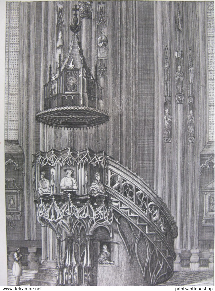 Print Engraving Austria Österreich Original Die Kanzel Der St. Stephans-Kirche, Stephansdom - Estampas & Grabados