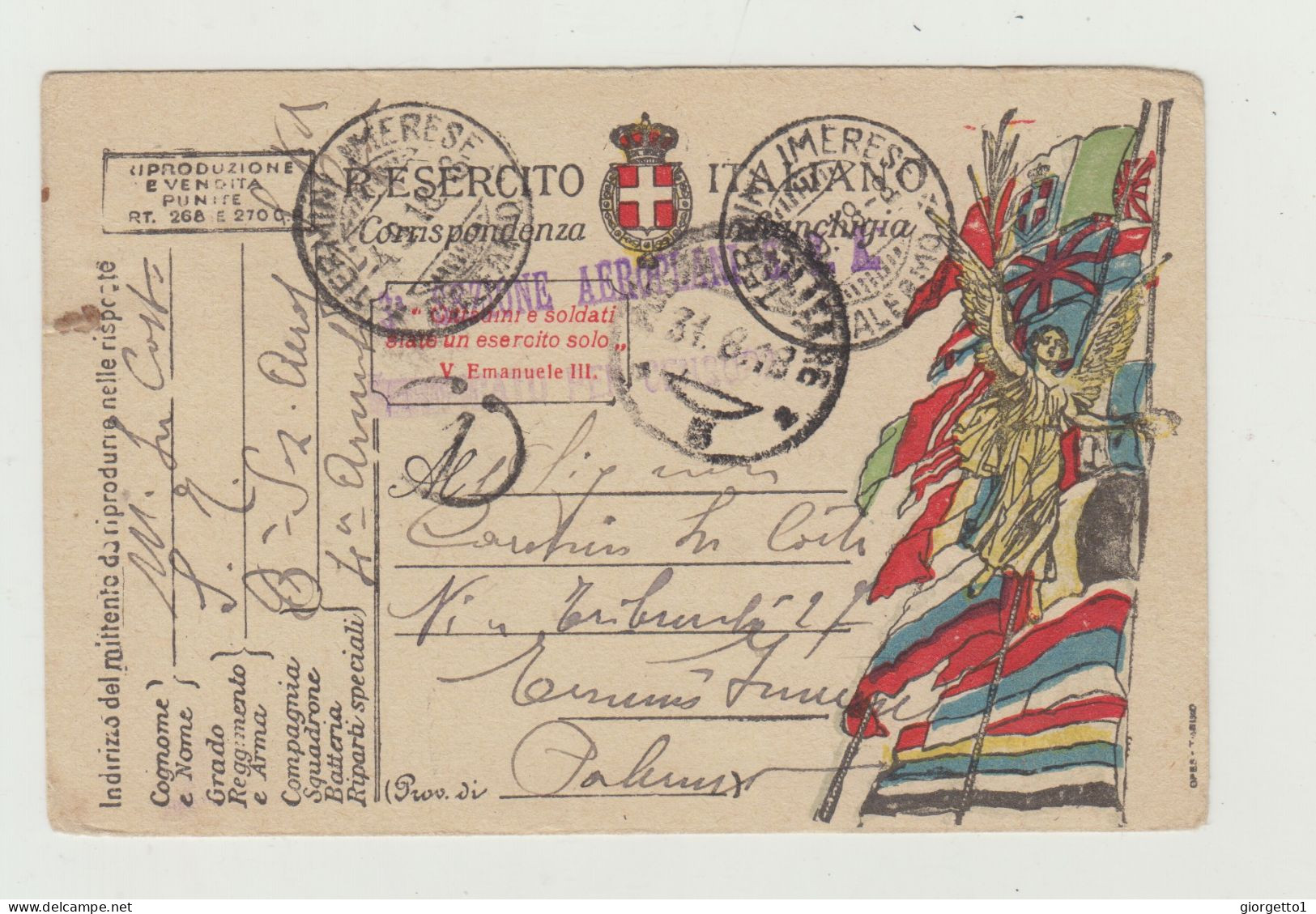 FRANCHIGIA POSTA MILITARE VIAGGIATA NEL 1918 VERSO PALERMO - WW1 - Franchigia