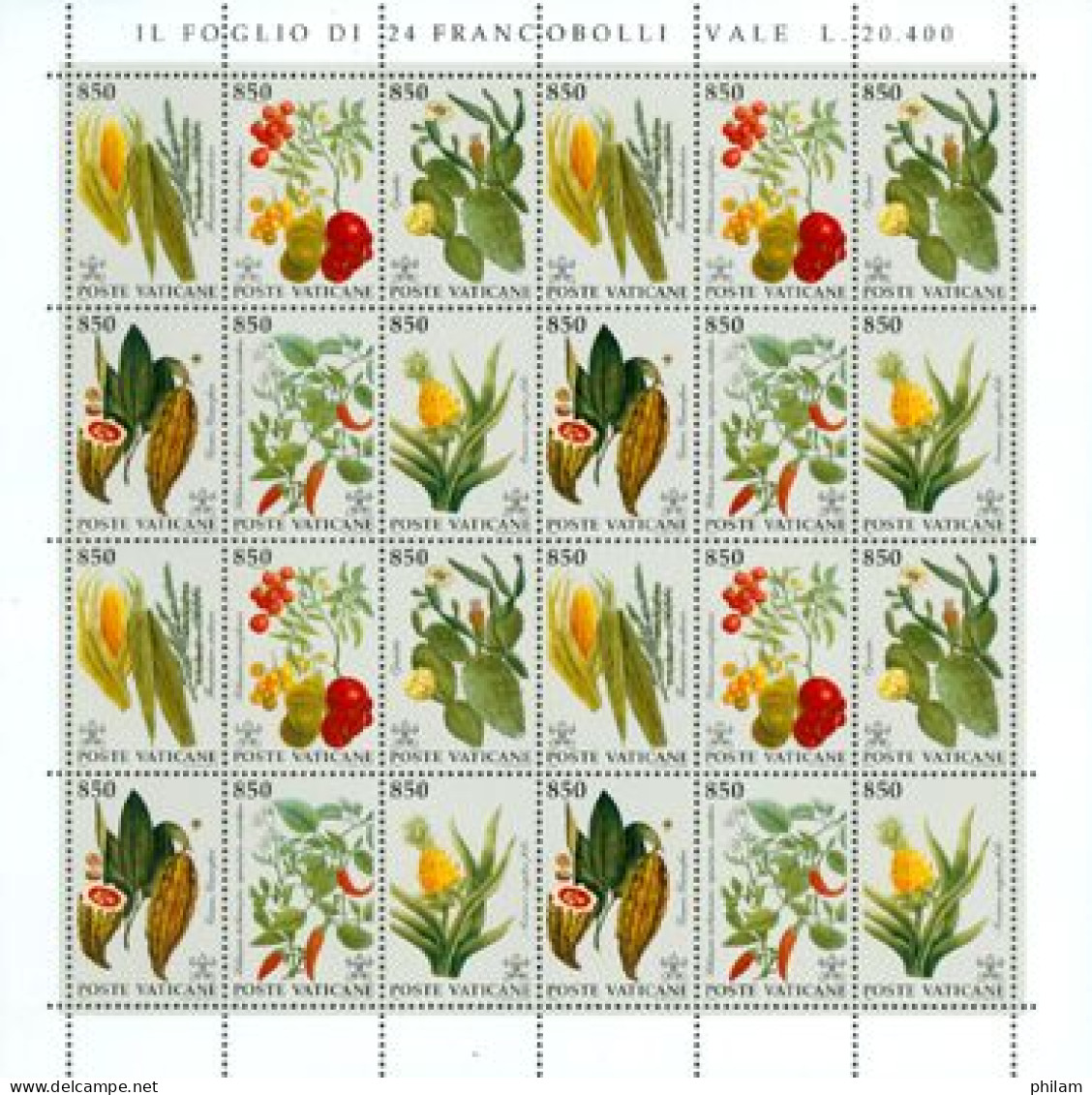VATICAN 1992 -  Flore Du Nouveau Monde - Feuillet De 4 X 6 Timbres - Blocs & Hojas