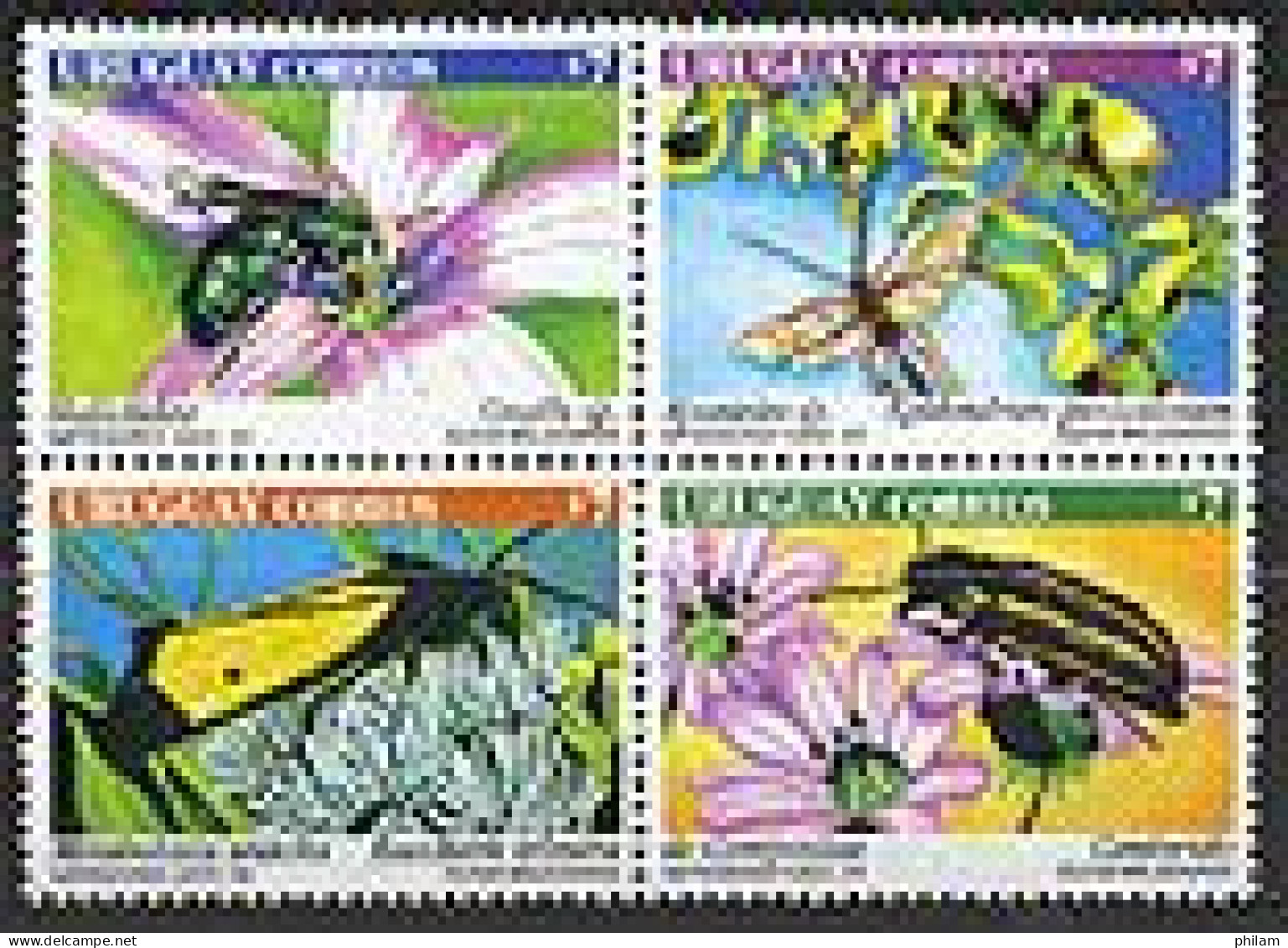 URUGUAY 1999 - Insectes Sur Fleurs - Insects - Se Tenant - Otros & Sin Clasificación