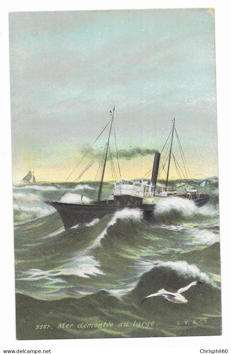 CPA - Mer Démontée Au Large - L.V. Et Cie - Phototypie Vasselier - - Fishing Boats