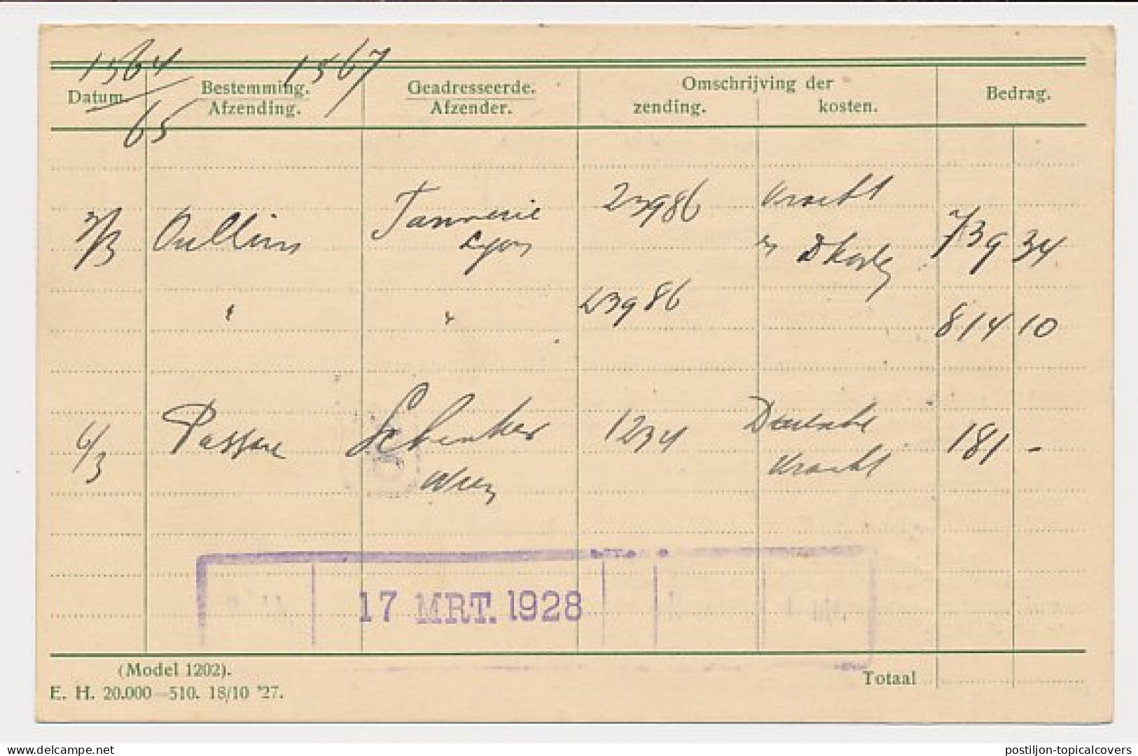 Spoorwegbriefkaart G. PNS216 G - Locaal Te Rotterdam 1928 - Ganzsachen