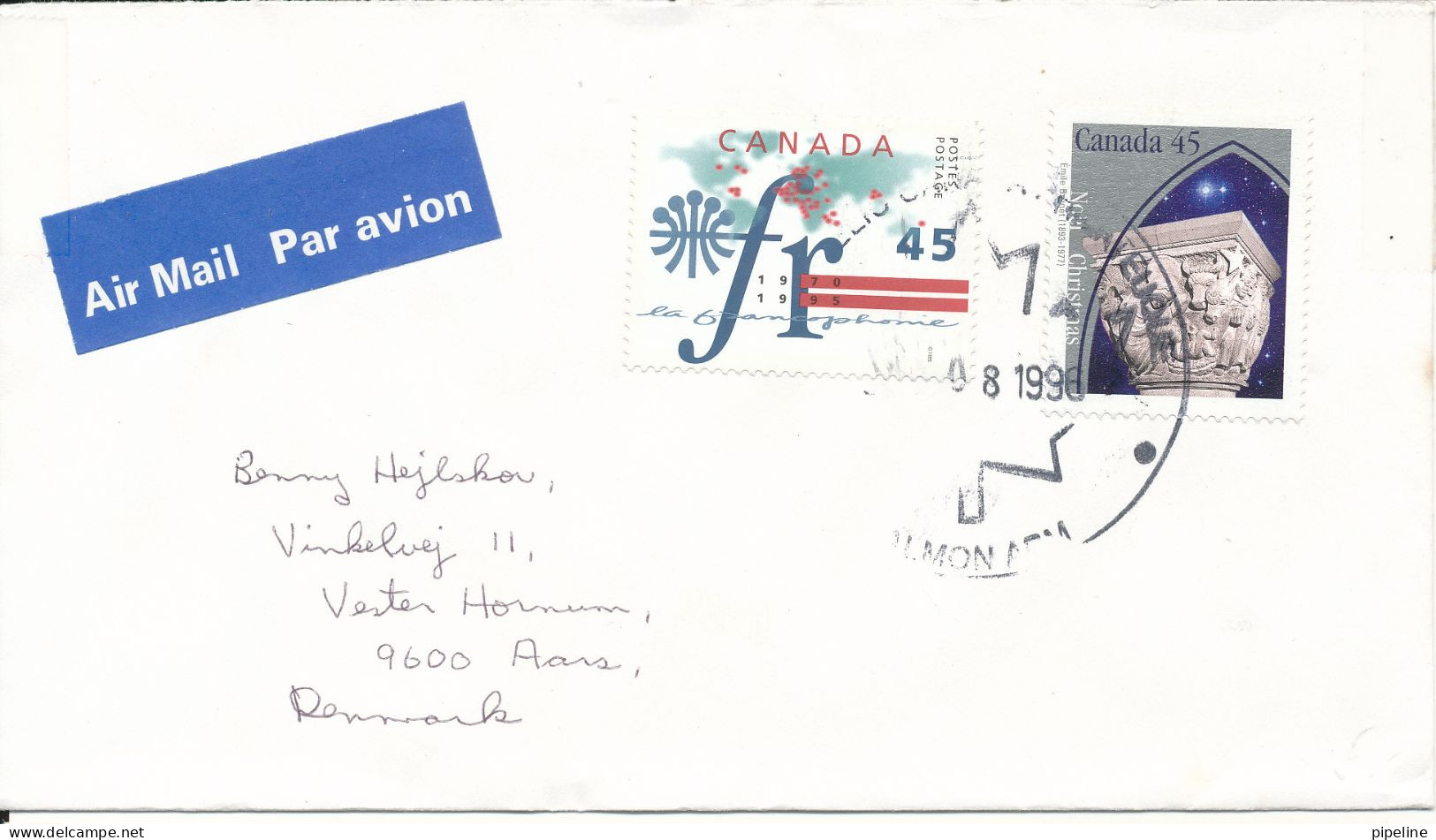 Canada Cover Sent To Denmark 1996 - Brieven En Documenten