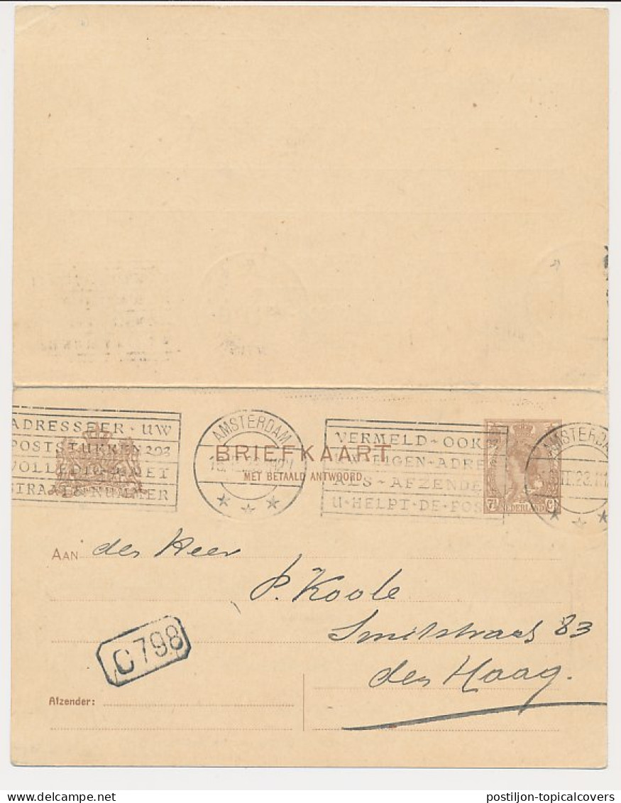 Briefkaart G. 123 II Amsterdam - S Gravenhage 1923 - Entiers Postaux