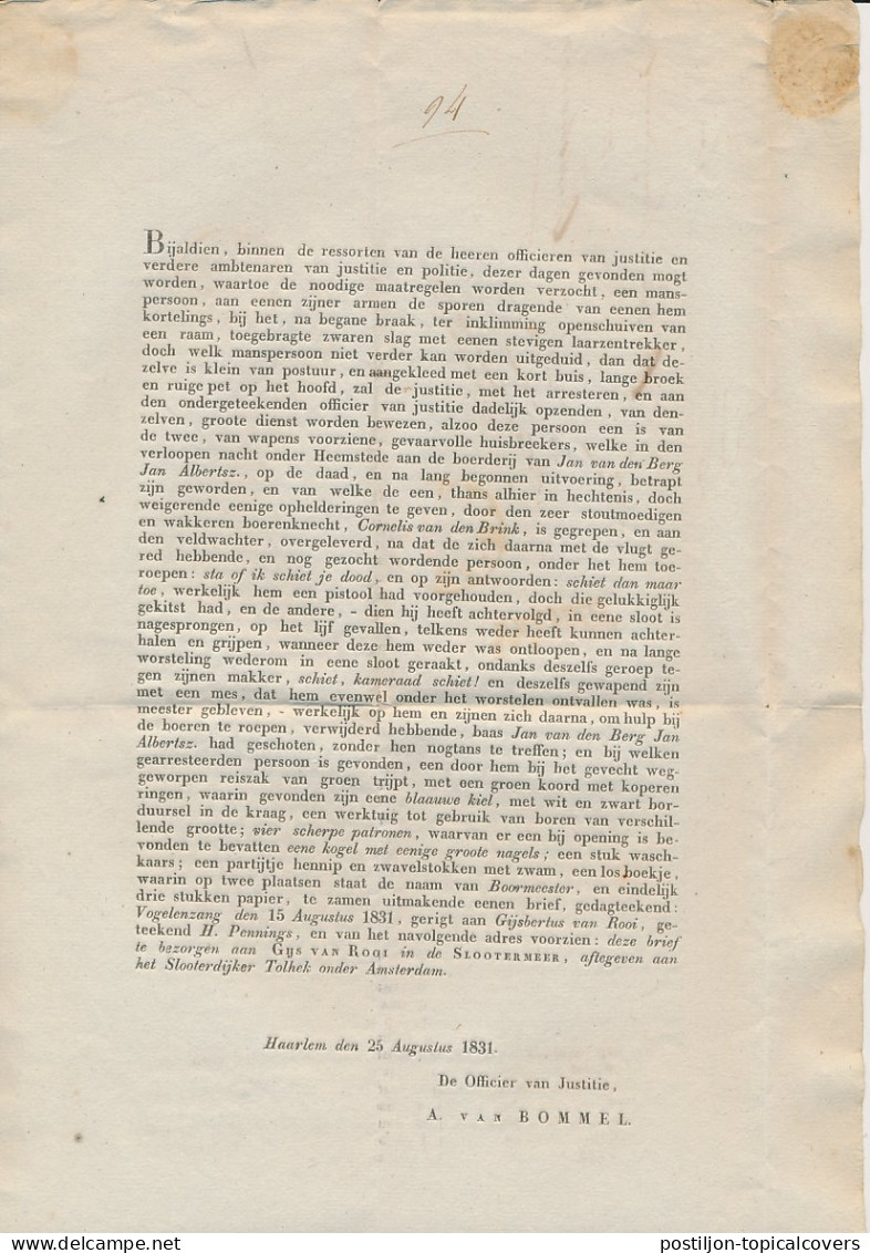 HAARLEM FRANCO - Oudshoorn 1831 - Drukwerk - ...-1852 Préphilatélie