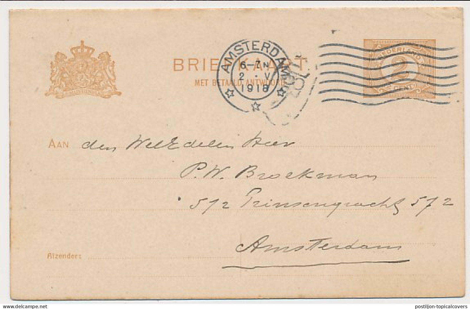 Briefkaart G. 89 II Locaal Te Amsterdam 1918 - Postwaardestukken