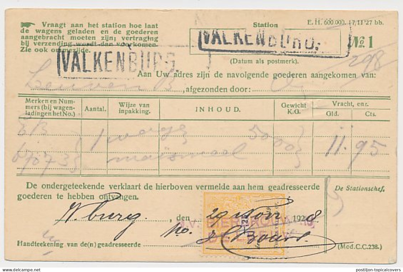 Spoorwegbriefkaart G. PNS216 C - Locaal Te Valkenburg 1928 - Postwaardestukken