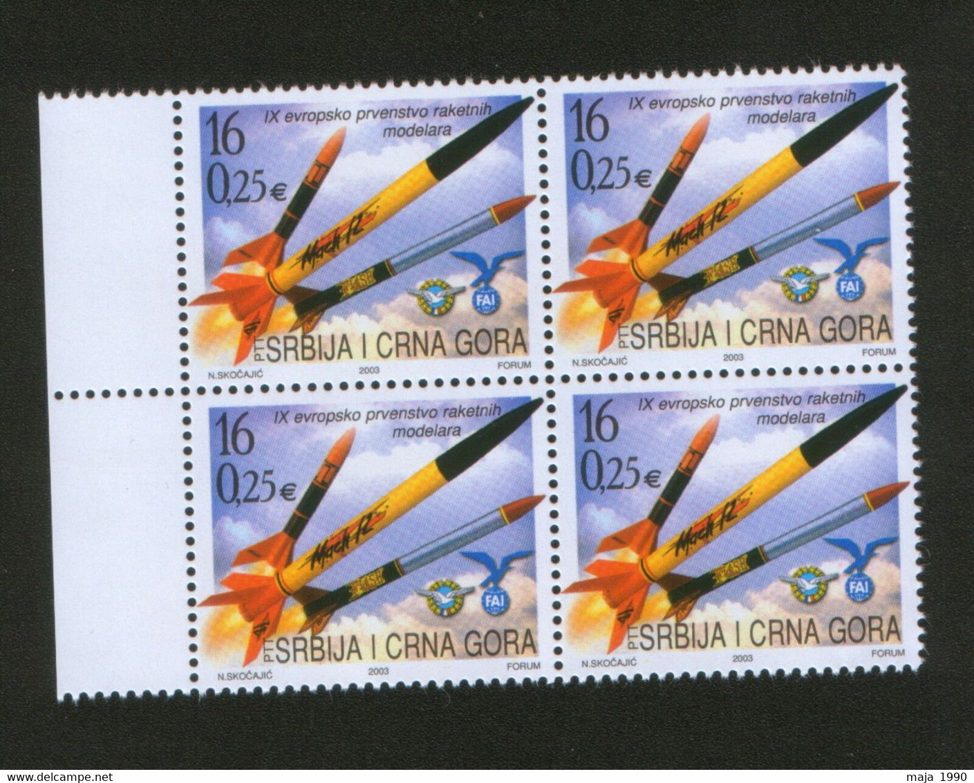 SERBIA & MONTENEGRO-MNH**-BLOCK OF 4 STAMPS-FAI IX -Rocket-2003. - Ungebraucht