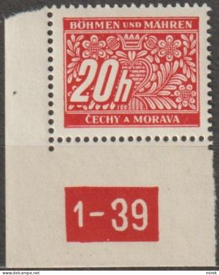 044/ Pof. DL 3, Corner Stamp, Non-perforated Border, Plate Number 1-39 - Neufs